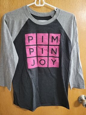'Pimpin Joy' Raglan Long Sleeve Tee with Pink Block Print